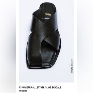 Zara Asymmetric Black Leather Shoes Slides 7.5-8